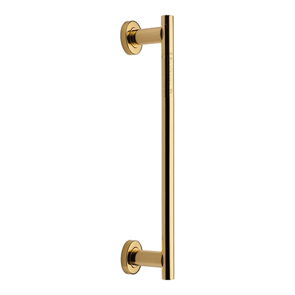 V2057 336-PB • 336mm • Polished Brass • Heritage Brass Pedestal Pull Handle On Concealed Fixing Roses